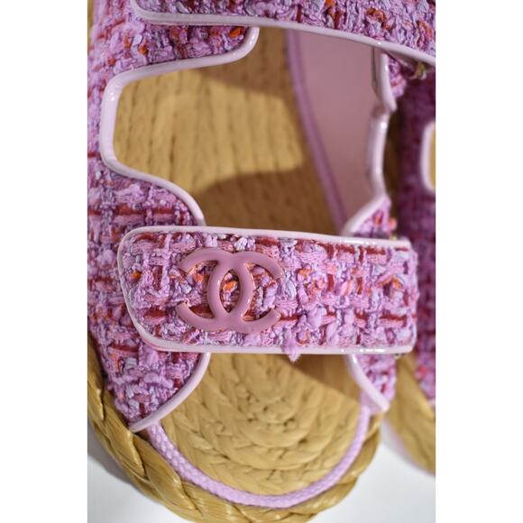 Chanel 22P Pink Purple Tweed Braid CC Logo Mule Slide Flat Teva Dad Sandal 40.5 - Picture 8 of 12